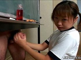 Japanese cutie Itsuki Wakana wanks a hard dick uncensored